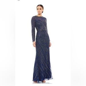 Mac Duggal Dress Size 16 Midnight Blue Sequin Beaded Column Gown 5240 $598